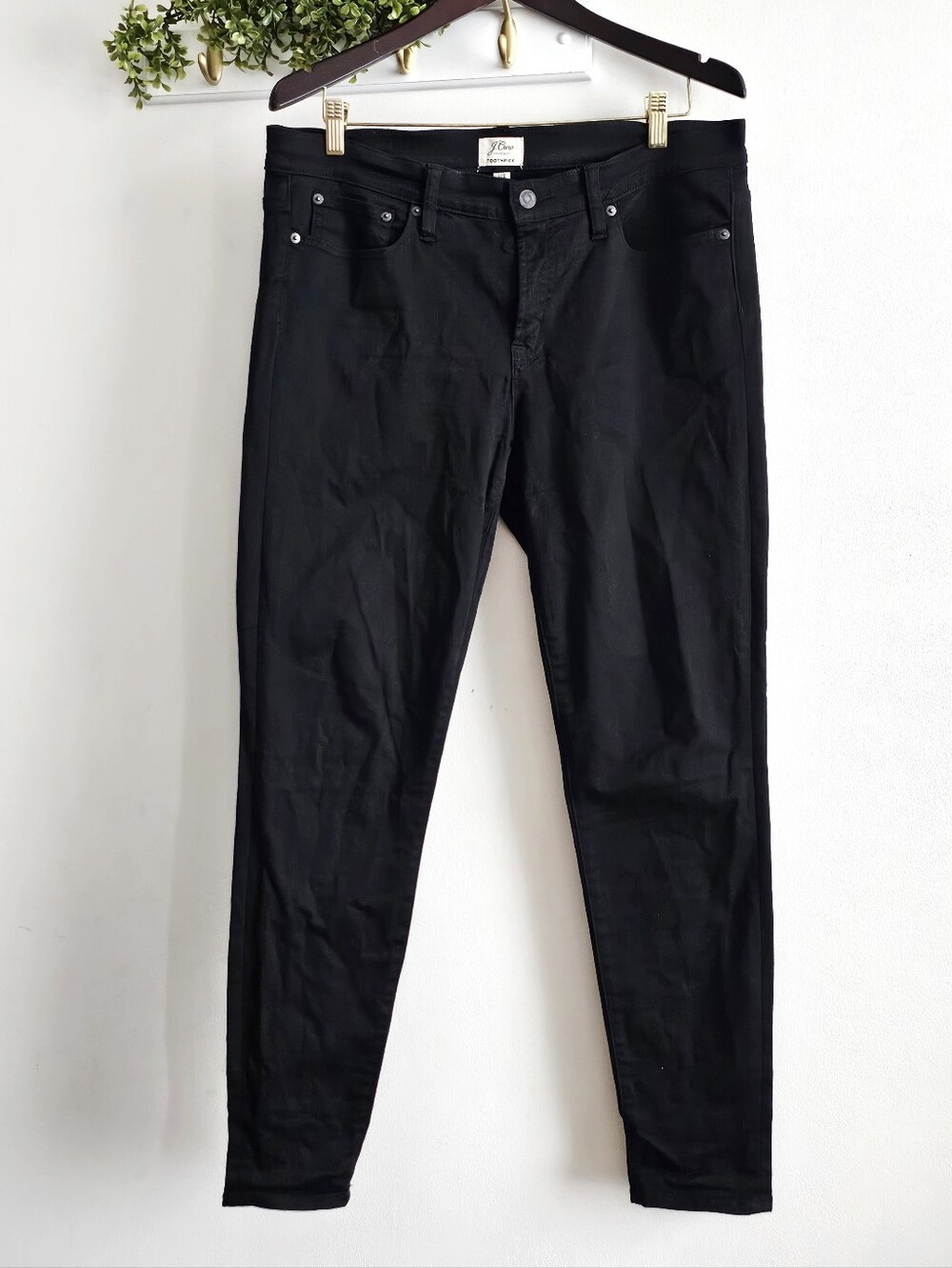 J.Crew Toothpick Black Skinny Jeans Women's Size 32 Tall Stretch Mid Rise